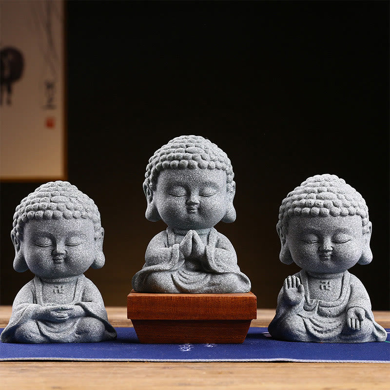 Meditation Praying Buddha Statue – sandstone Buddha in kneeling prayer pose, earthy zen decor