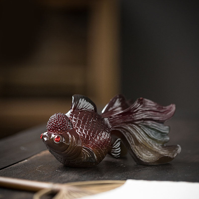 Koi Fish Resin Tea Pet – Multiple color variations shown, collectible resin tea pet
