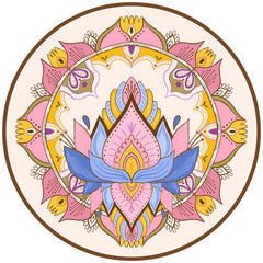 Tibetan Lotus Mandala Yoga Mat rolled edge close-up, teal geometric pattern with cushioned thickness, non-slip exercise mat