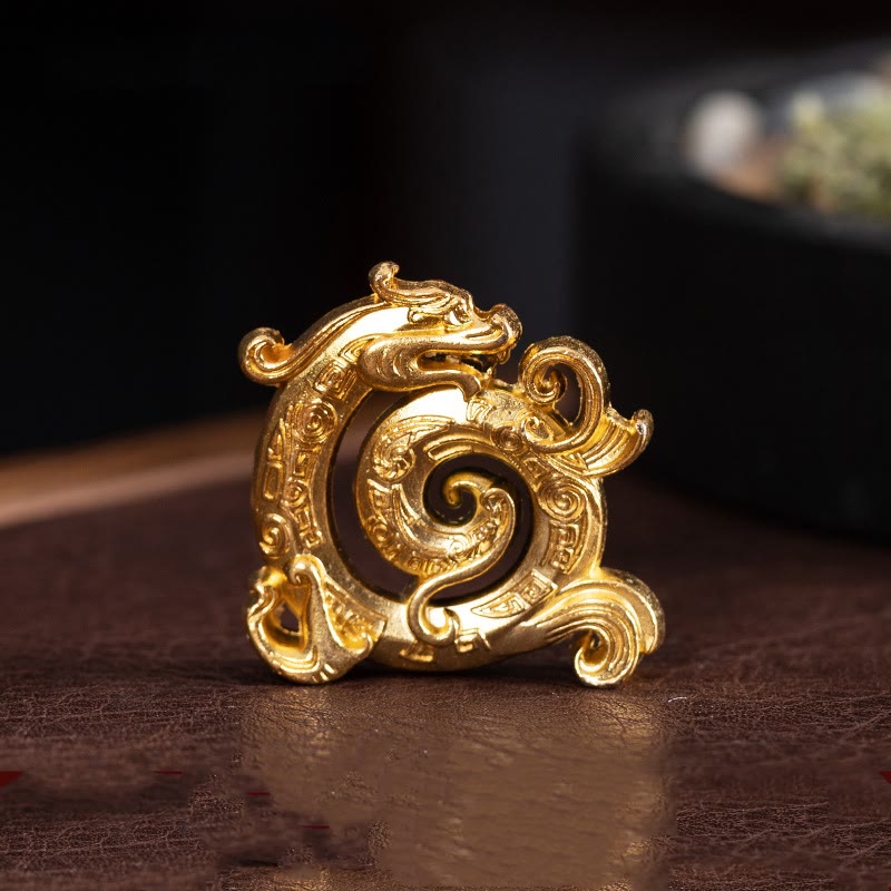 Mini Dragon Incense Burner – Polished gold coiled dragon ornament with intricate scale engravings, Protective
