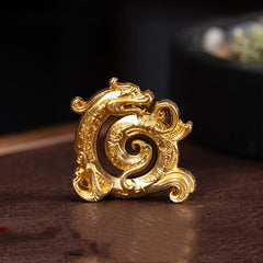 Mini Dragon Incense Burner – Polished gold coiled dragon ornament with intricate scale engravings, Protective