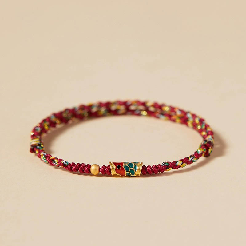 Koi Fish Wealth Bracelet – Red braided rope bracelet with koi fish charm, Chinese protection jewelry