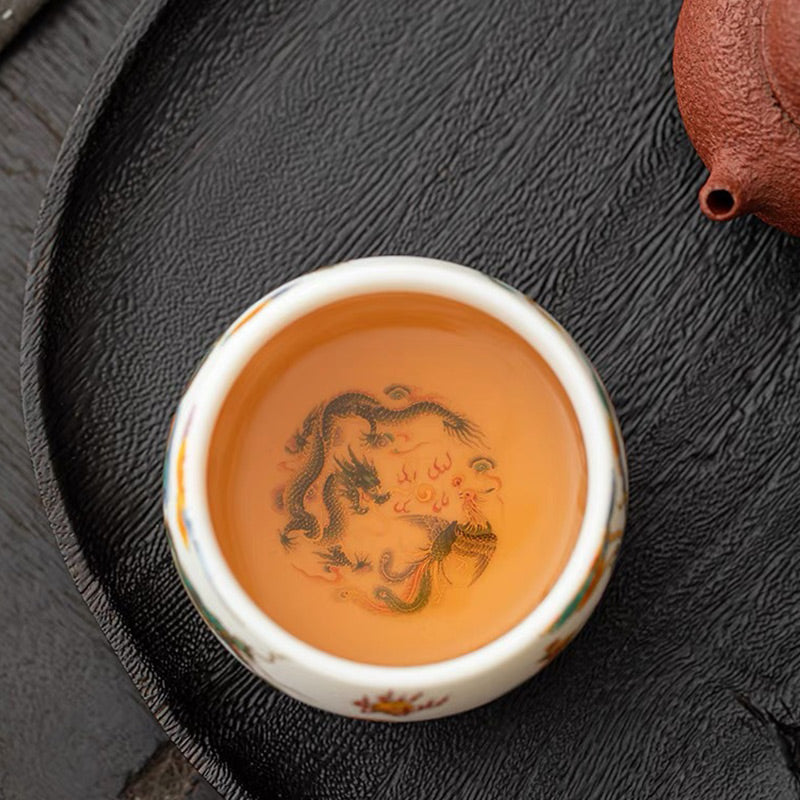 Tasse à thé en céramique Nuages Dragon Phénix | Tasse à thé Kung Fu 150-170ml