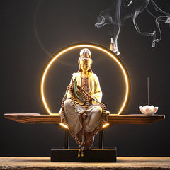 Buddha Avalokitesvara Ceramic Lotus Relaxation Incense Burner – Ceramic Guanyin lotus incense holder, zen aromatherapy gift