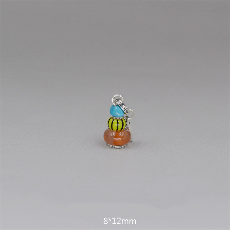 Zen Cairn Crystal Pendant – orange yellow-black turquoise stacked bead pendant, 8x12mm colorful charm