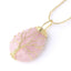 Quartz Crystal Tree of Life Necklace – rose quartz pendant, gold wire tree, three-quarter angle, love healing