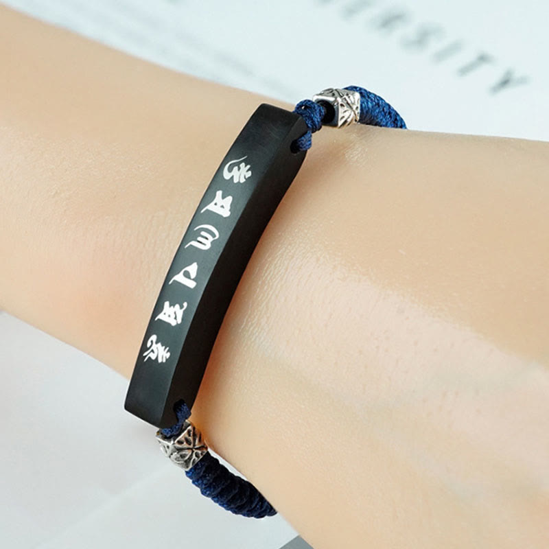 Ebony Wood Protection Bracelet – Worn on wrist showing scale and fit, spiritual cord jewelry