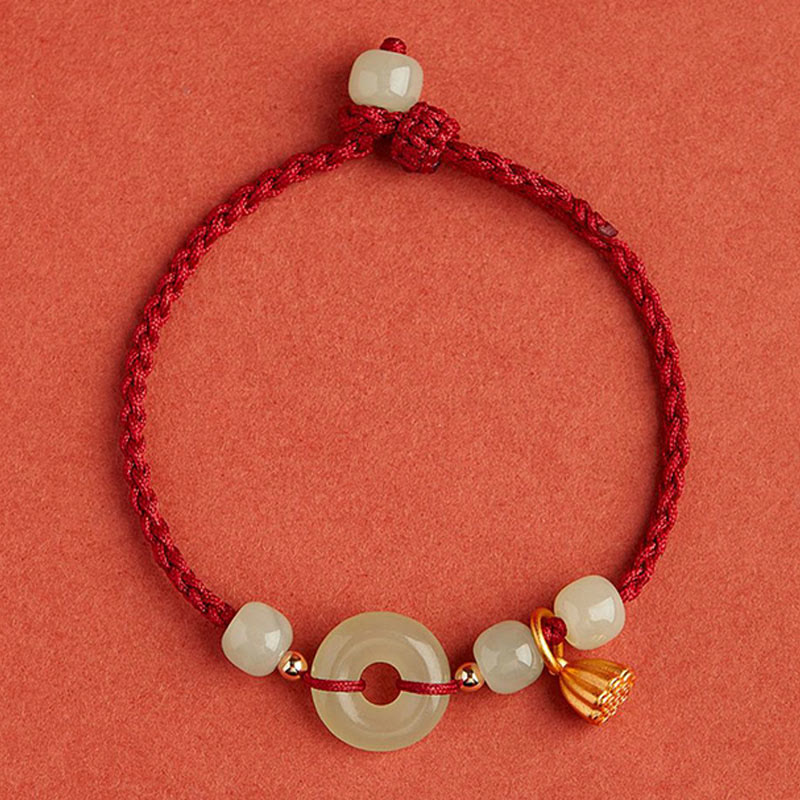 Jade Peace Buckle Lotus Bracelet – top-down view of full bracelet circle with all jade elements, Complete