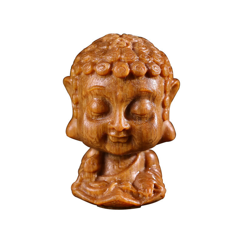 Chinese Zodiac Green Sandalwood Buddha – white background front view of carved Buddha head, Minimalist