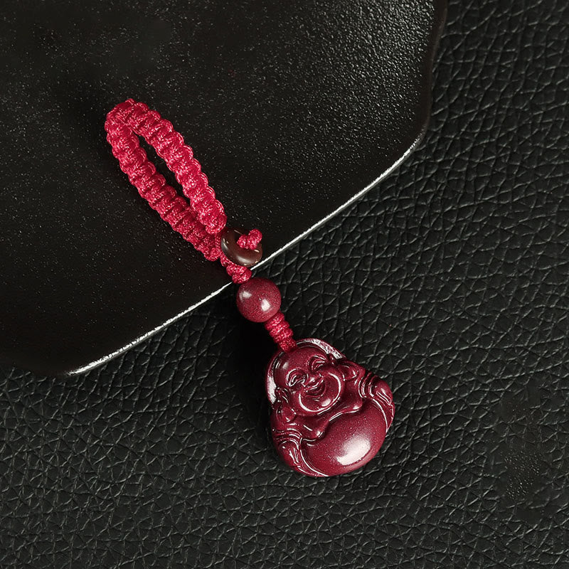 Laughing Buddha Cinnabar Necklace Key Chain Phone Hanging Decoration – compact phone strap charm, tech accessory meaning