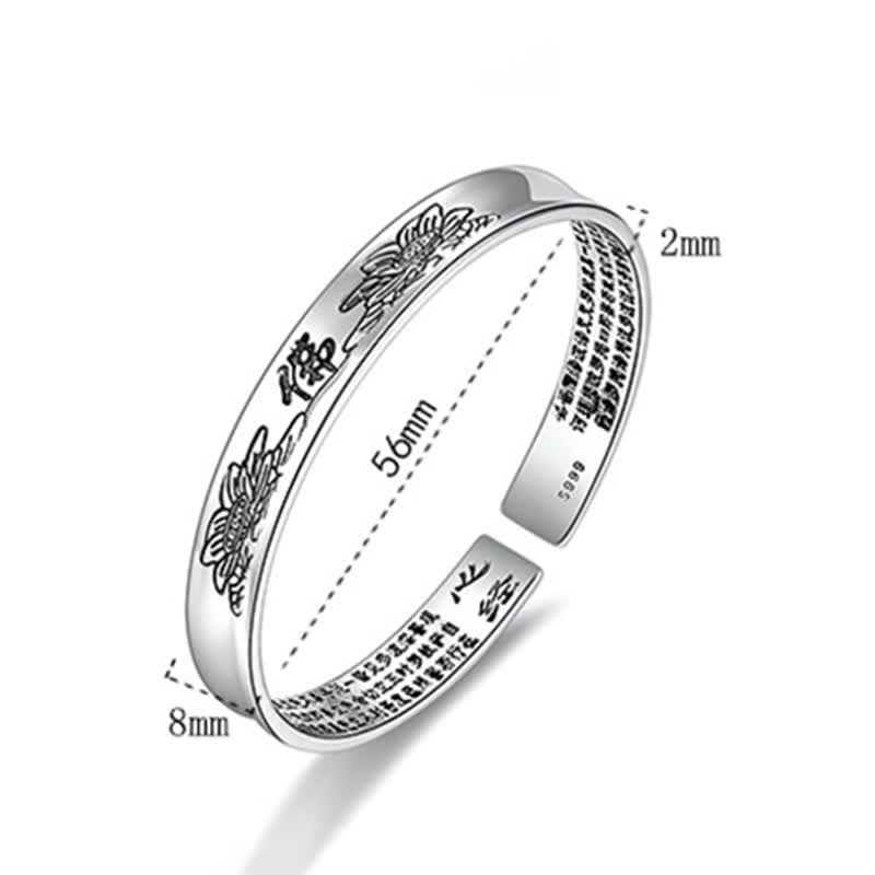 Heart Sutra Lotus Copper Cuff Bracelet - open cuff showing 56mm sizing and S999 purity stamp, Precise craftsmanship