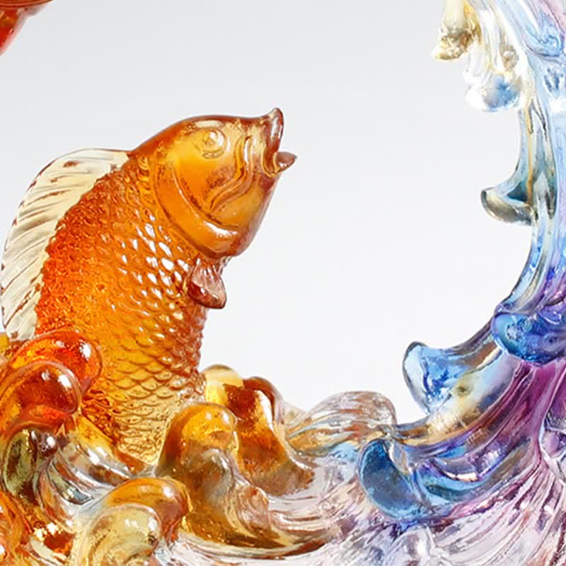Dragon Koi Liuli Crystal Art – Sunlight through crystal, vibrant Feng Shui koi art