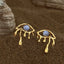 Gold Blue Cat's Eye Drip Earrings - 925 silver post variant, blue cat's eye stone in gold frame, pierced earring
