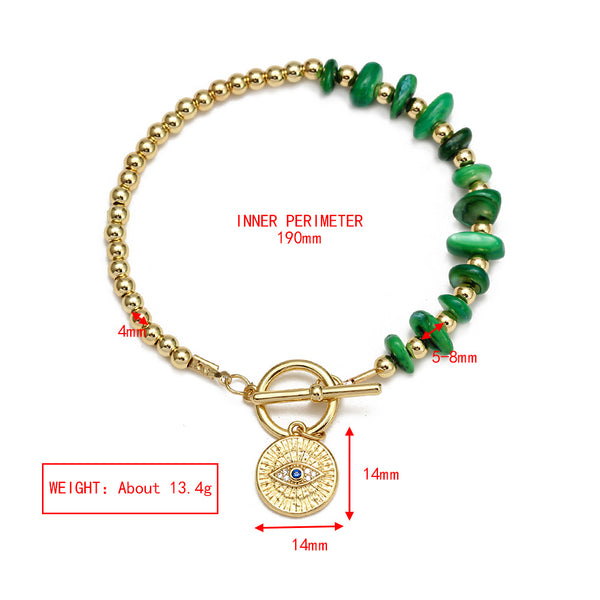 Gold Plated Copper Black and Purple Evil Eye Toggle Bracelet - Gold Coin - detail guide