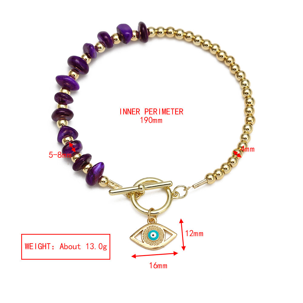 Gold Plated Copper Black and Purple Evil Eye Toggle Bracelet - Purple Paved Eye - detail guide