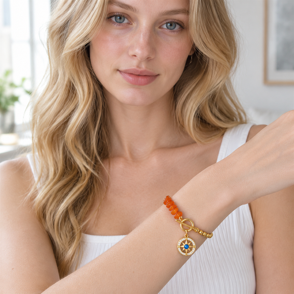 Gold Plated Copper Evil Eye Toggle Bracelet - Compass - front view