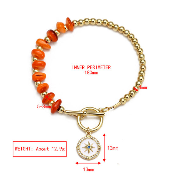 Gold Plated Copper Evil Eye Toggle Bracelet - Hamsa Eye Bead - detail guide