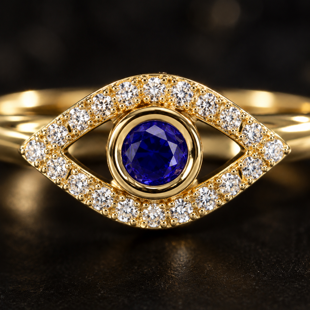 Gold Plated Evil Eye Adjustable Ring for Women - evil eye detail