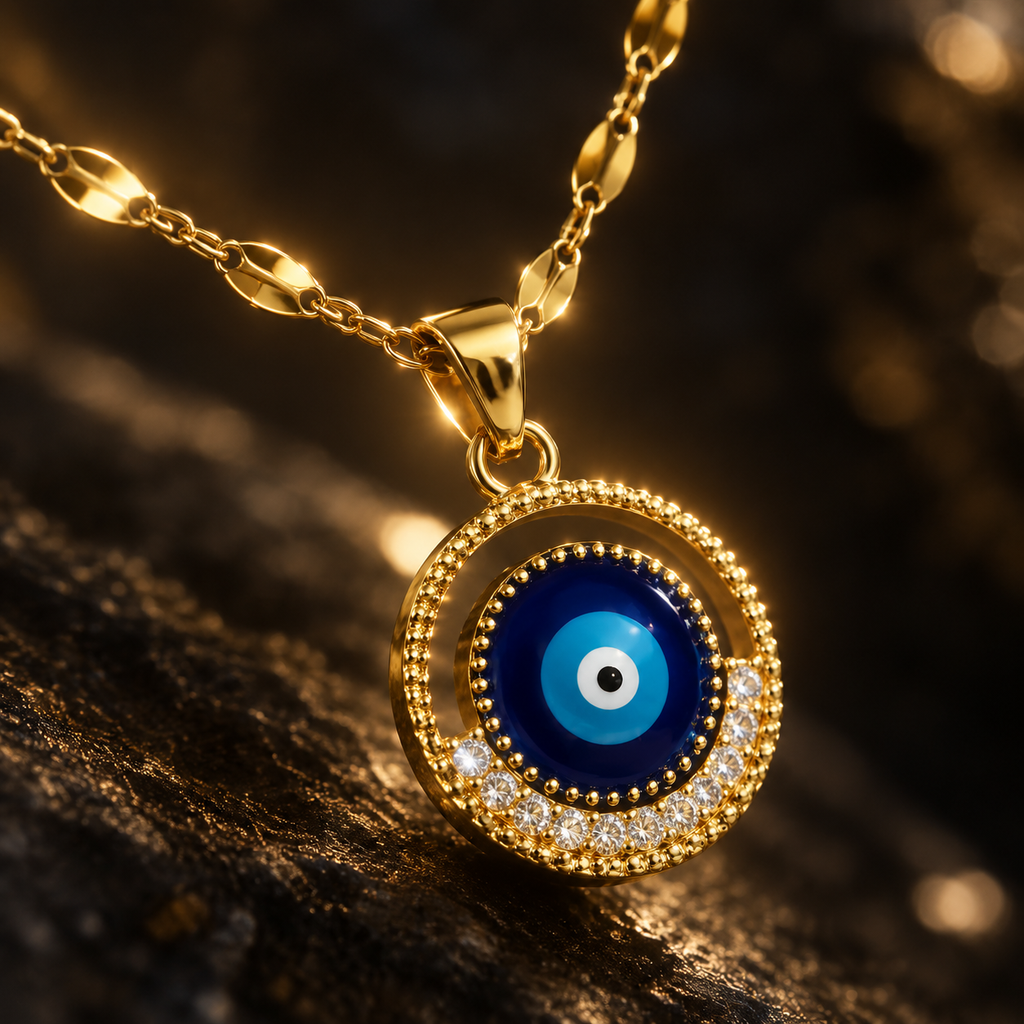 Gold Plated Copper Blue Evil Eye Pendant Necklace - detail 2