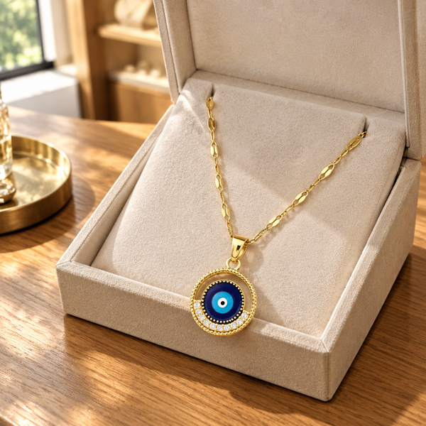Gold Plated Copper Blue Evil Eye Pendant Necklace - lifestyle