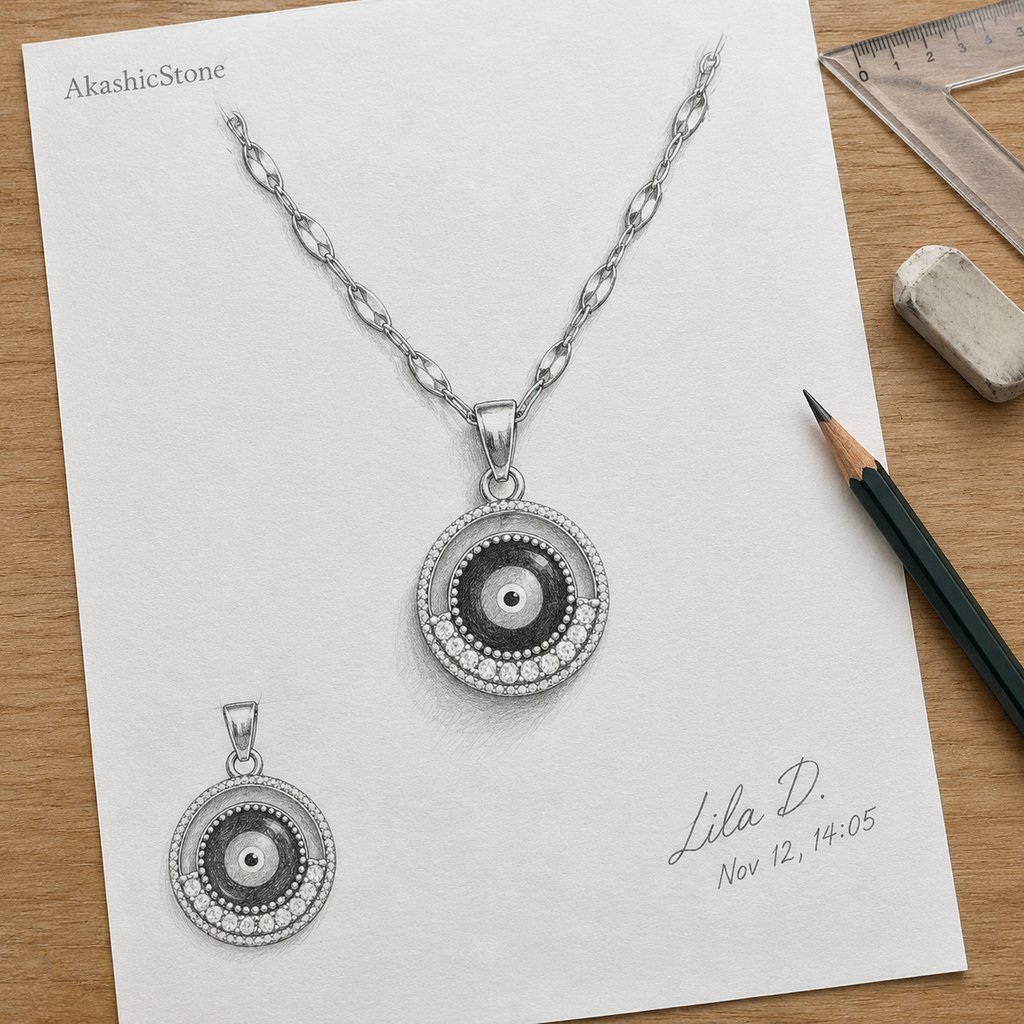 Gold Plated Copper Blue Evil Eye Pendant Necklace - line art