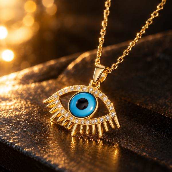 Gold Plated Copper Blue Evil Eye Lash Necklace - detail 2
