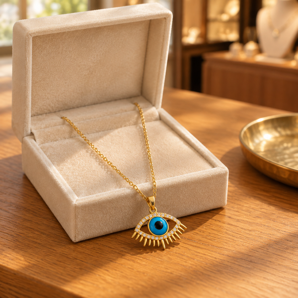 Gold Plated Copper Blue Evil Eye Lash Necklace - lifestyle
