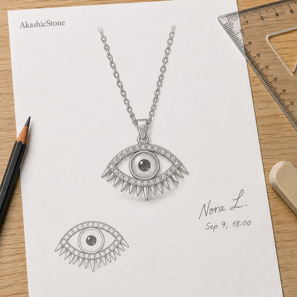 Gold Plated Copper Blue Evil Eye Lash Necklace - line art