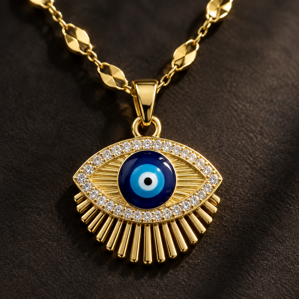 Gold Plated Copper Eye Sunray Pendant Necklace - detail 1