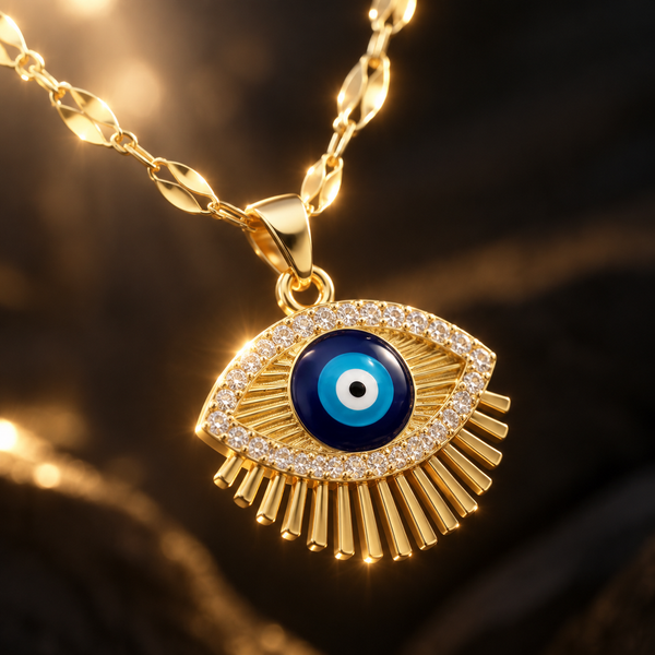 Gold Plated Copper Eye Sunray Pendant Necklace - detail 2