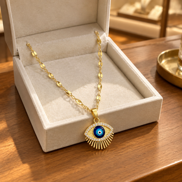 Gold Plated Copper Eye Sunray Pendant Necklace - lifestyle