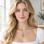 Gold Plated Copper Hamsa Blue Evil Eye Necklace - model front