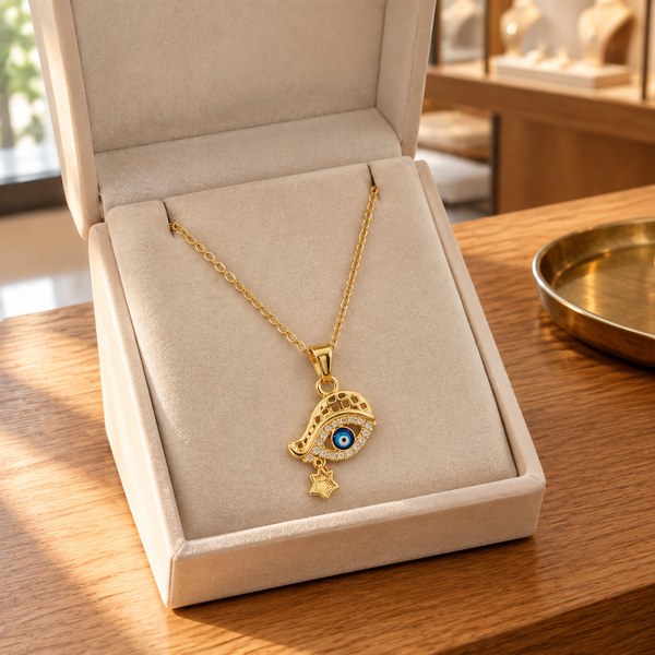 Gold Plated Copper Hamsa Blue Eye Star Necklace - lifestyle