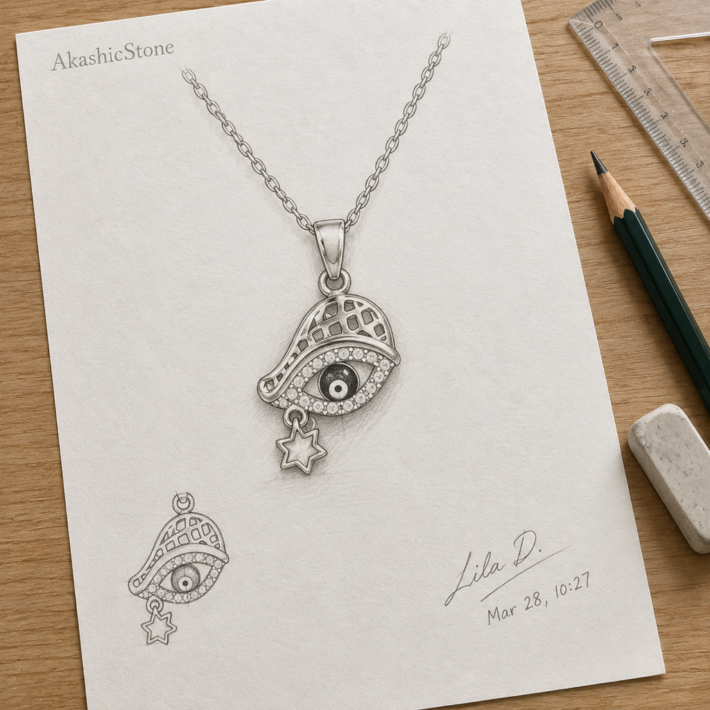 Gold Plated Copper Hamsa Blue Eye Star Necklace - line art