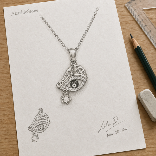 Gold Plated Copper Hamsa Blue Eye Star Necklace - line art