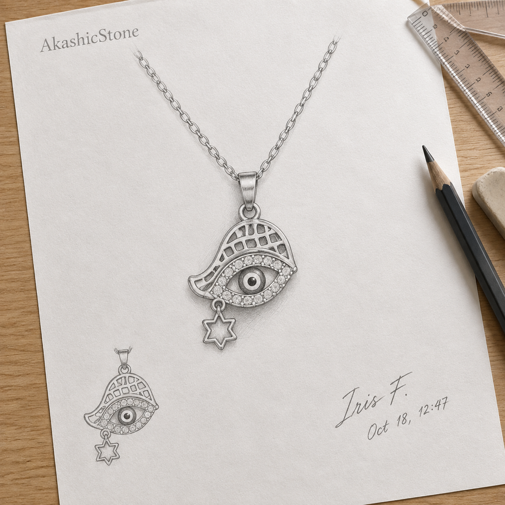 Gold Plated Copper Hamsa Red Eye Star Necklace - line art