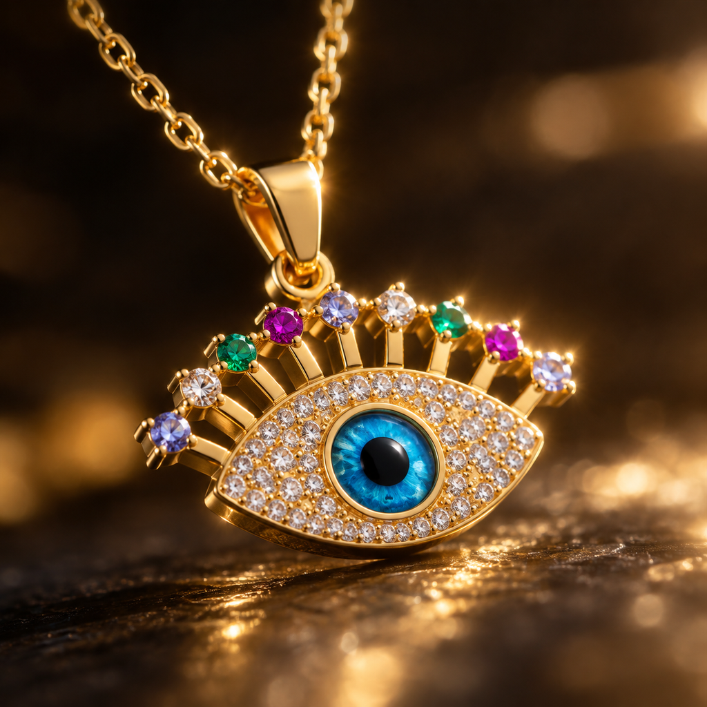 Gold Plated Copper Multicolor Lash Evil Eye Necklace - detail 2