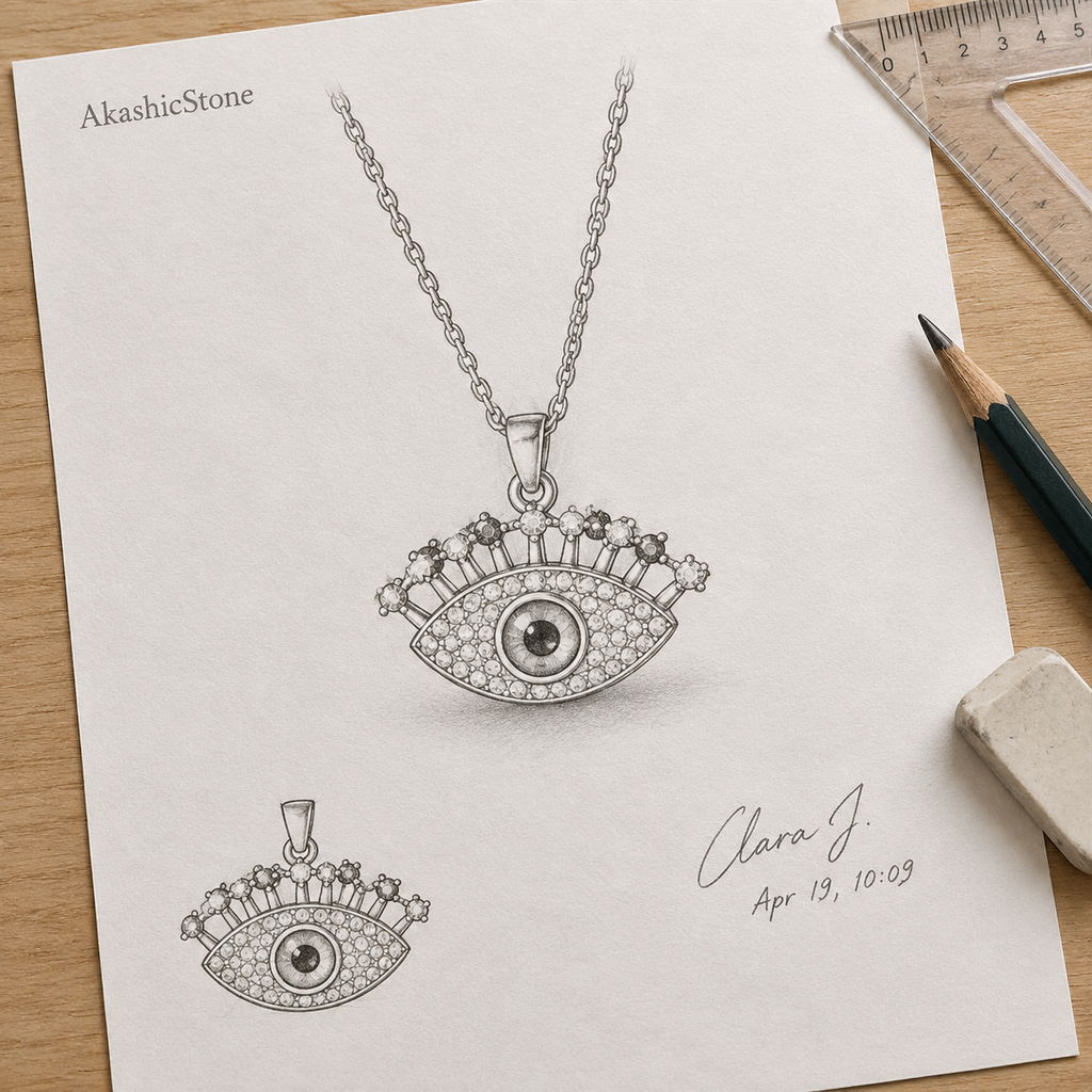 Gold Plated Copper Multicolor Lash Evil Eye Necklace - line art