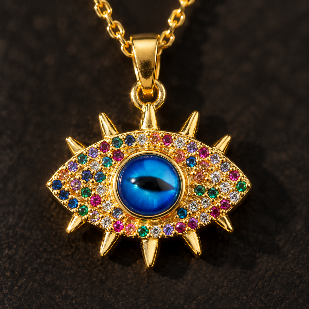 Gold Plated Copper Multicolor Sun Blue Evil Eye Necklace - detail 1