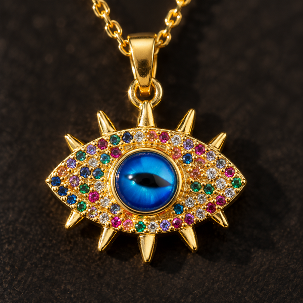 Gold Plated Copper Multicolor Sun Blue Evil Eye Necklace - detail 1