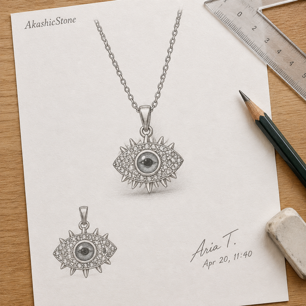 Gold Plated Copper Multicolor Sun Blue Evil Eye Necklace - line art