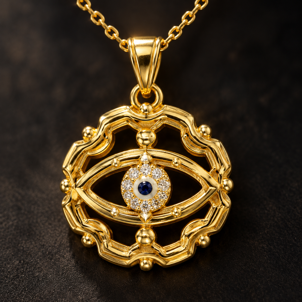 Gold Plated Copper Openwork Eye Necklace - detail 1
