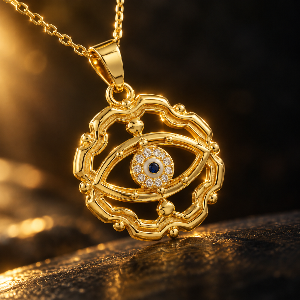 Gold Plated Copper Openwork Eye Necklace - detail 2