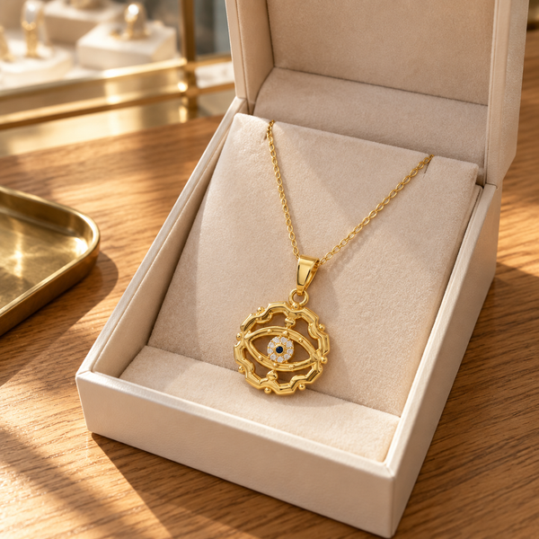 Gold Plated Copper Openwork Eye Necklace - lifestyle