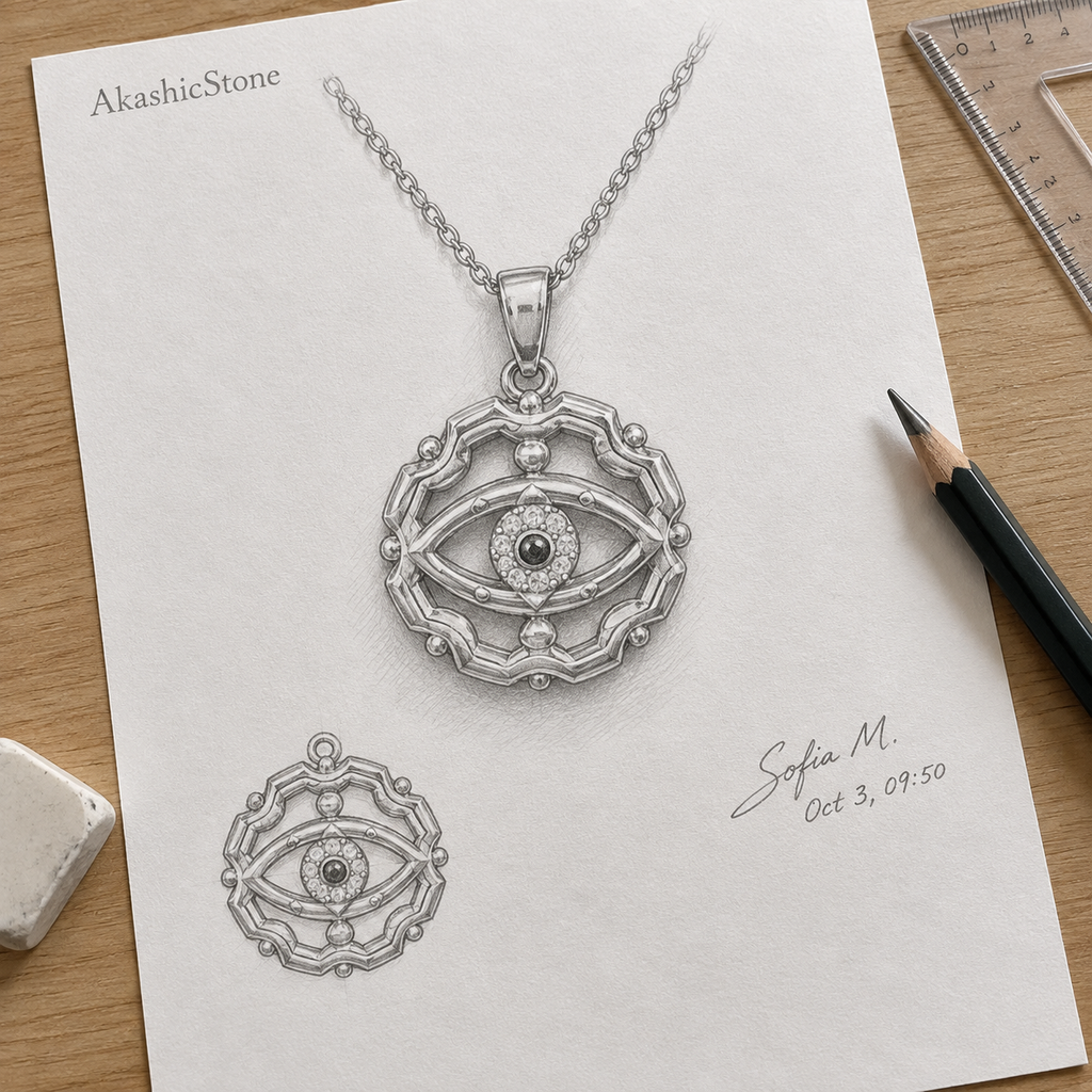 Gold Plated Copper Openwork Eye Necklace - line art