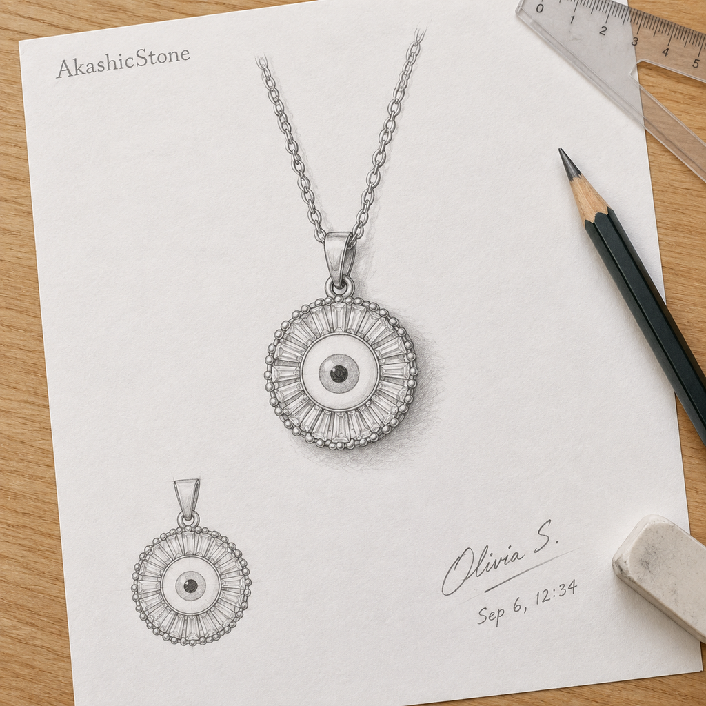 Gold Plated Copper Round Blue Evil Eye Necklace - line art
