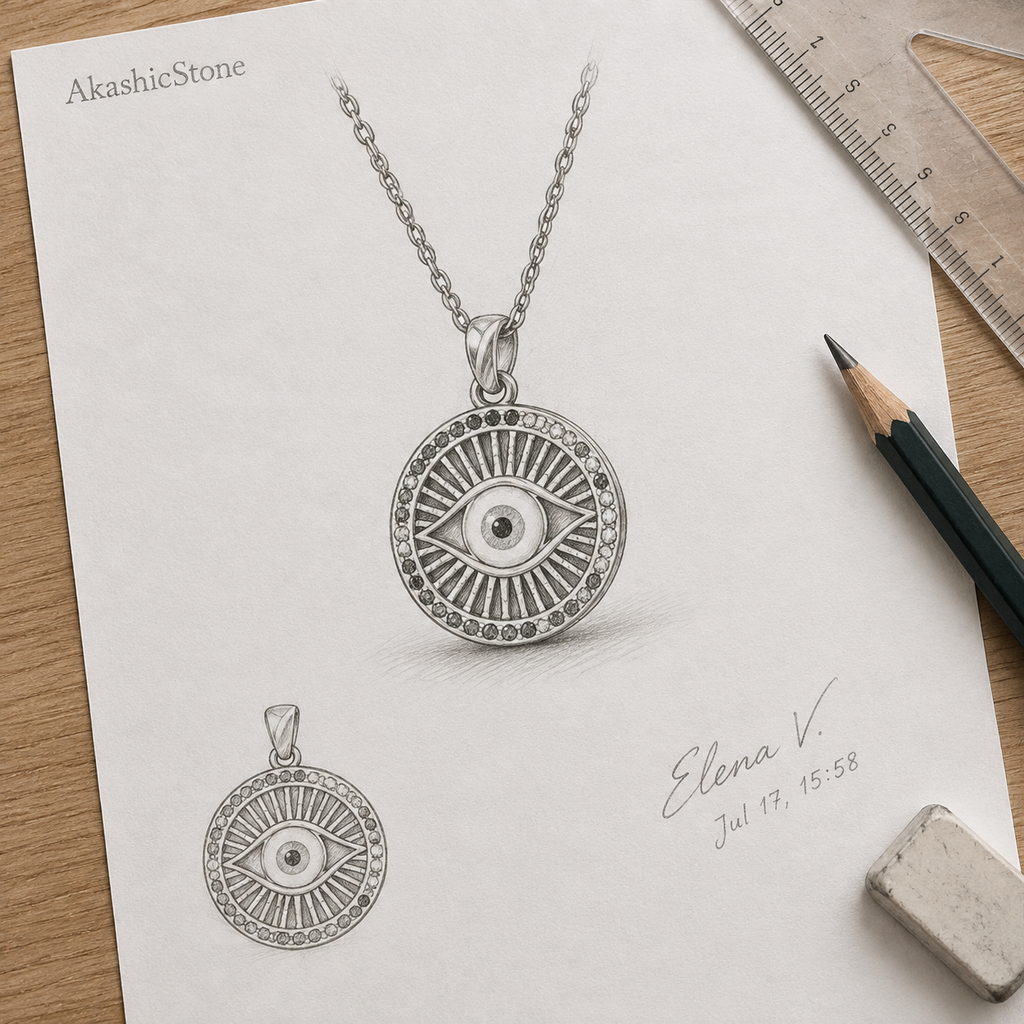 Gold Plated Copper Round Multicolor Evil Eye Necklace - line art