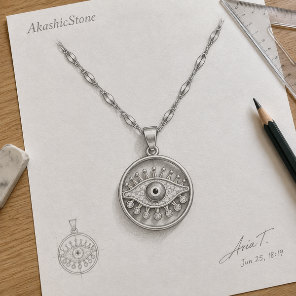 Gold Plated Copper Round Sun Blue Evil Eye Necklace - line art