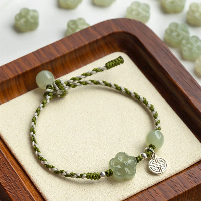 Handmade Plum Blossom Jade Flower Braided Bracelet Secondary image
