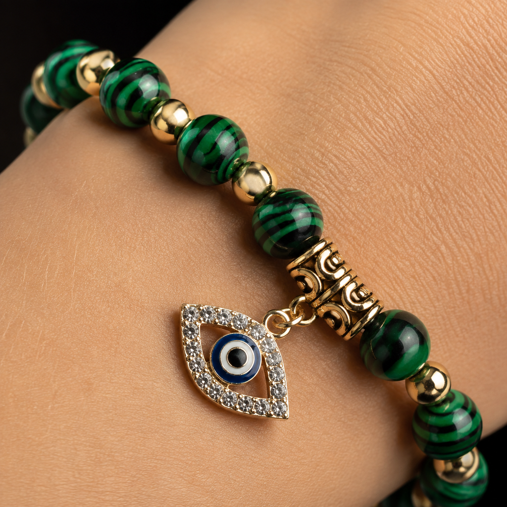 Green Malachite-Style Evil Eye Bracelet - detail 1